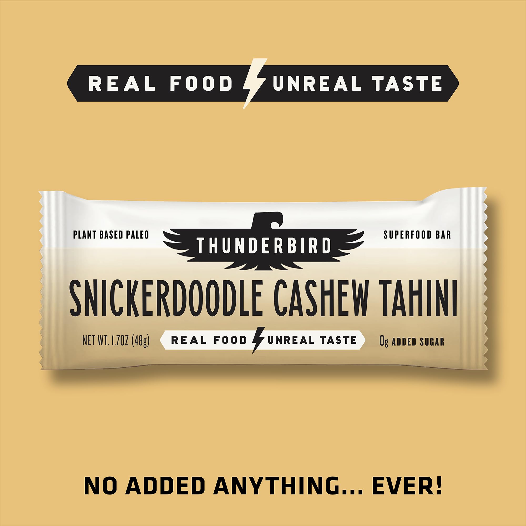Thunderbird Snickerdoodle Cashew Tahini Bar single-serving snack for travel.