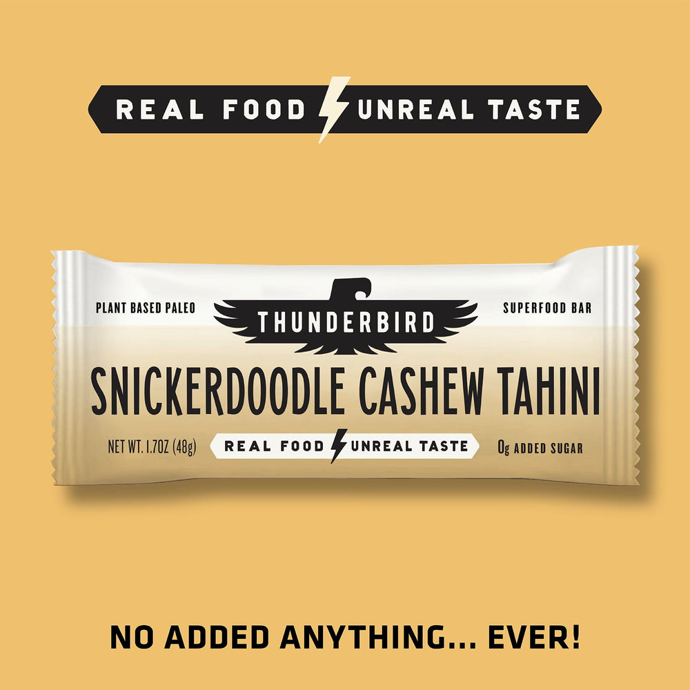 Thunderbird Snickerdoodle Cashew Tahini Bar single-serving snack for travel.