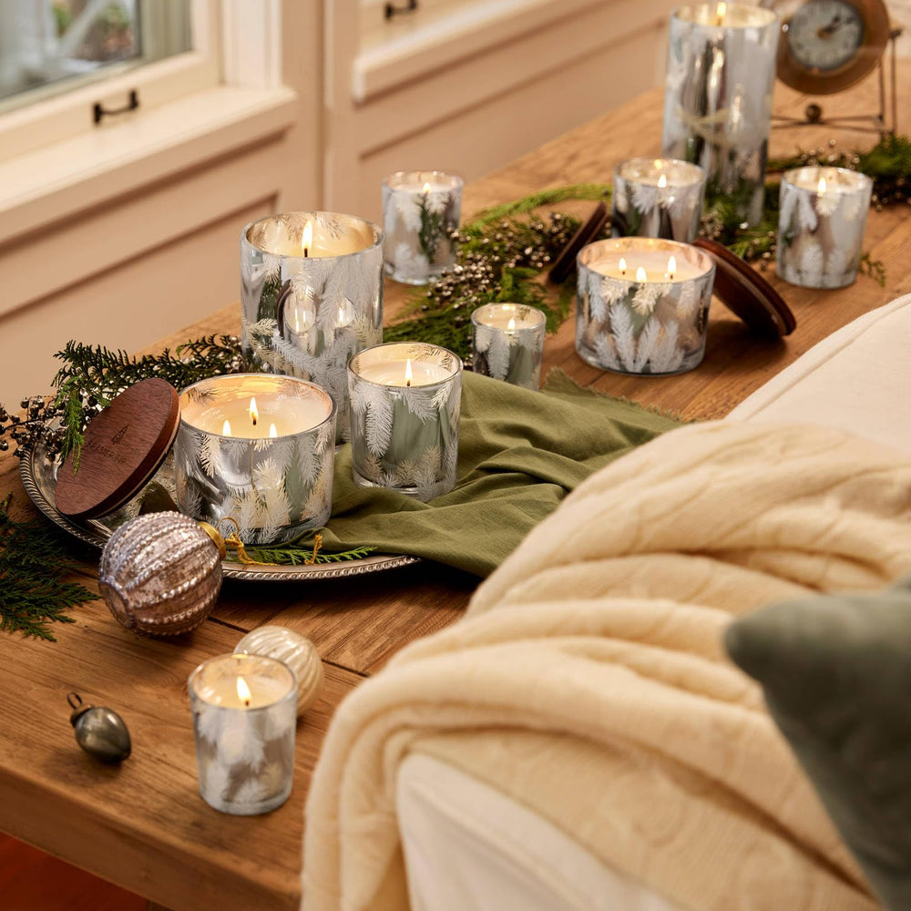 Thymes Frasier Fir candle wax pool forms a smooth burn