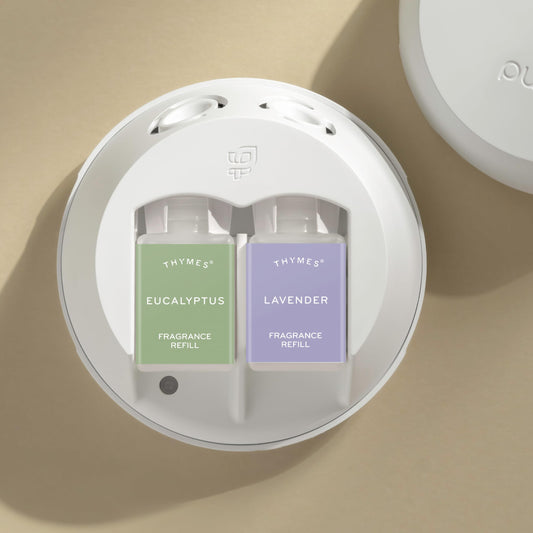 Thymes Pura 4 diffuser with LED light on provides ambient diffusion