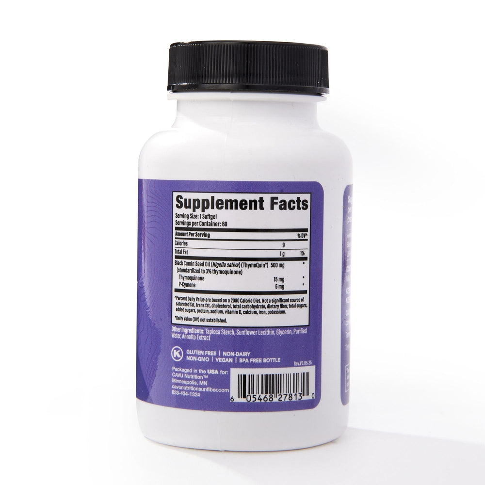 ThymoQuin Mood label showing full-spectrum black seed oil benefits