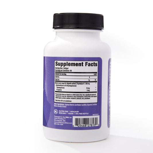 ThymoQuin Mood label showing full-spectrum black seed oil benefits