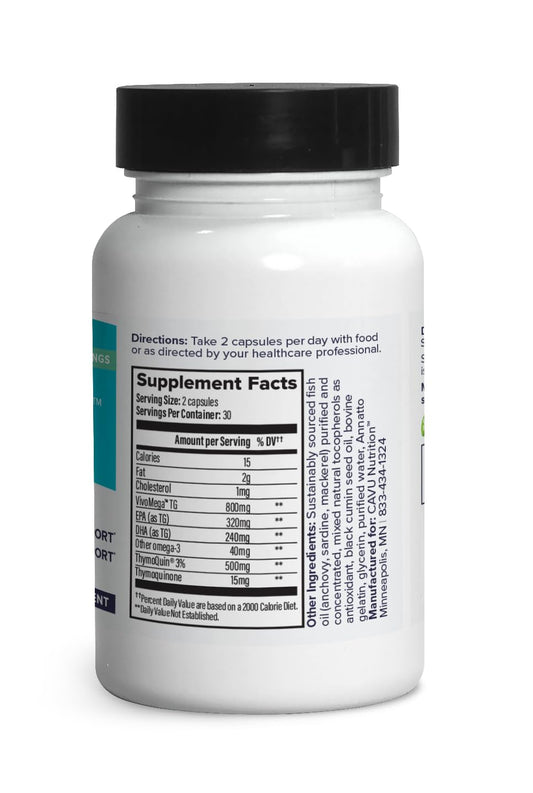 OmegaQuin capsules close up highlights anti inflammatory oil blend.