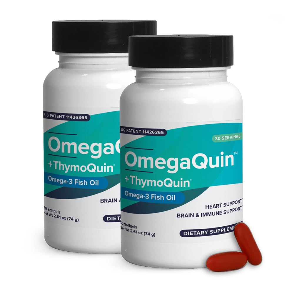 OmegaQuin softgel bottle promotes heart and brain health.