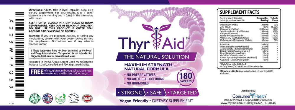 ThyrAid capsules close-up, easy-to-take capsules for ongoing thyroid support.