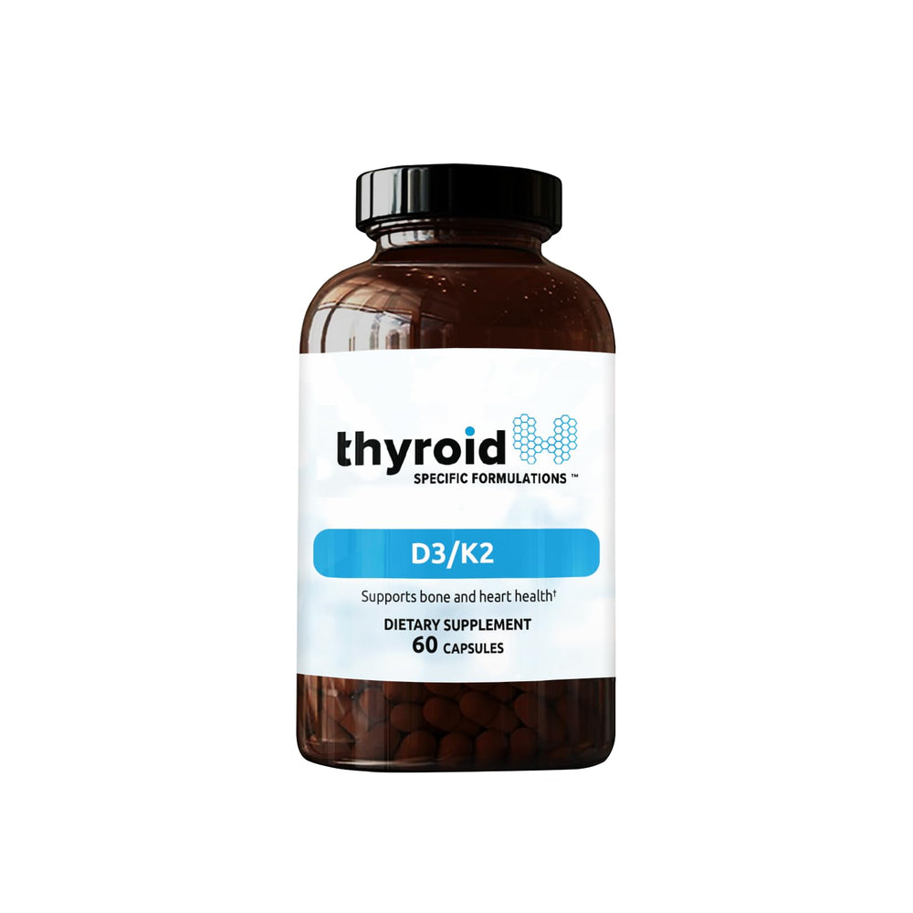 Thyroid Specific Formulations D3/K2 bottle close-up for daily wellness.