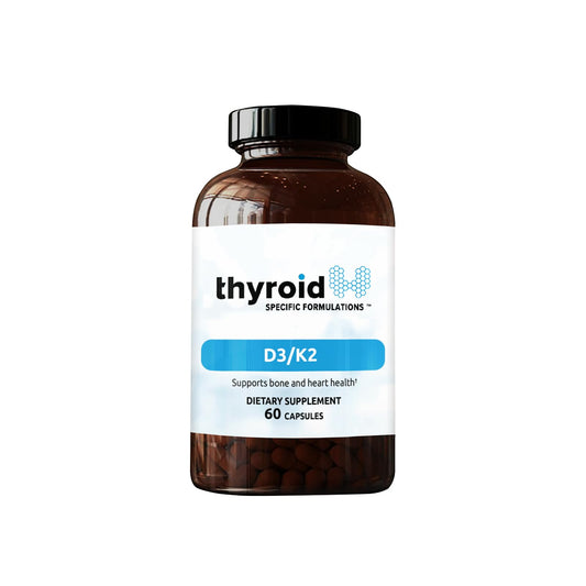 Thyroid Specific Formulations D3/K2 bottle close-up for daily wellness.
