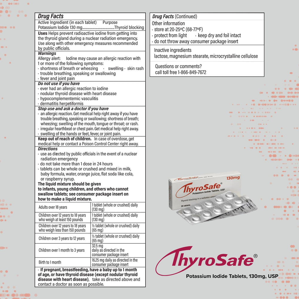 THYROSAFE 130 mg KI tablets in a compact family-ready kit