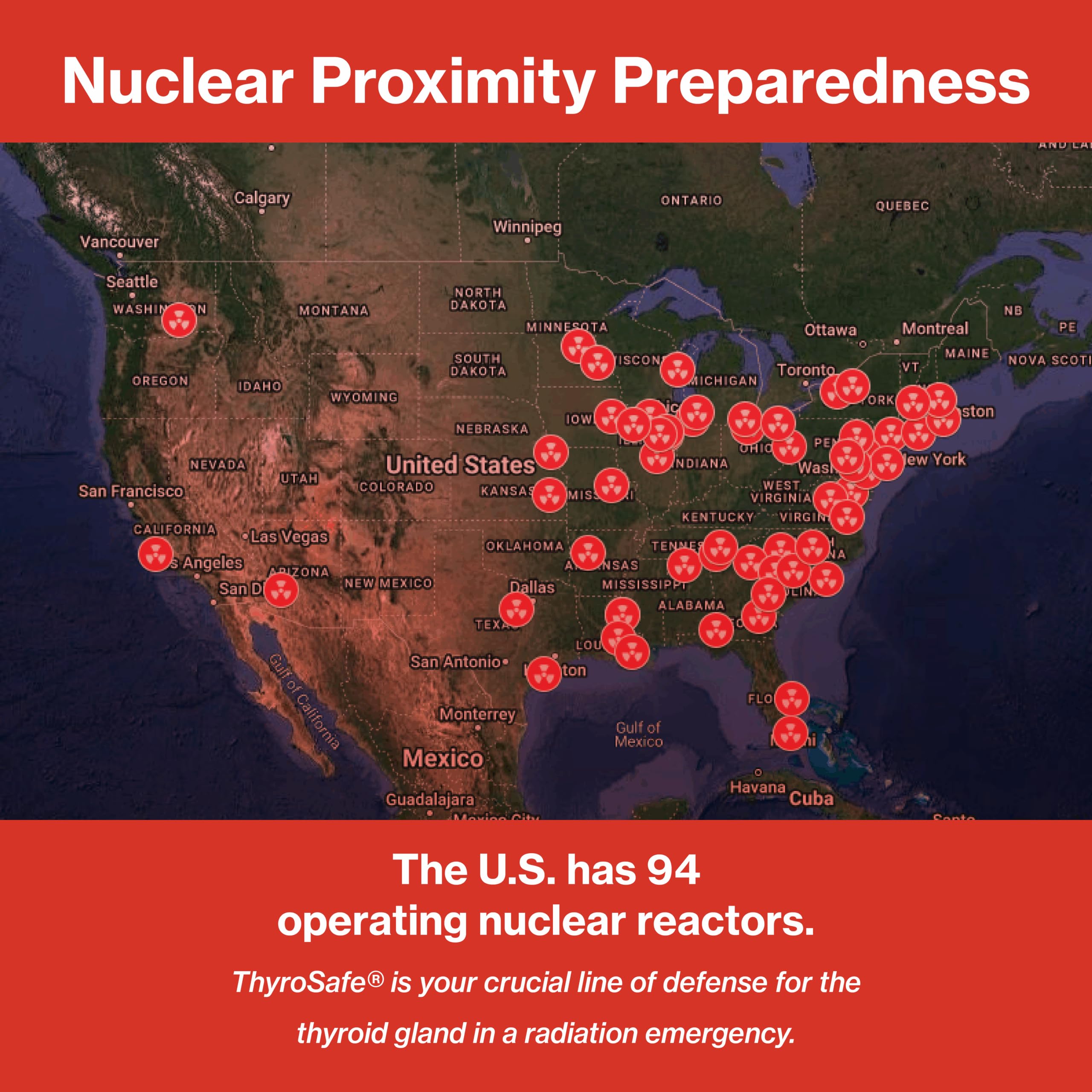 THYROSAFE KI tablets packaging shown for reliable nuclear fallout preparedness