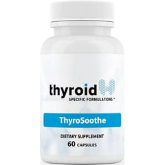 ThyroSoothe bottle close-up showing the label for balanced thyroid support