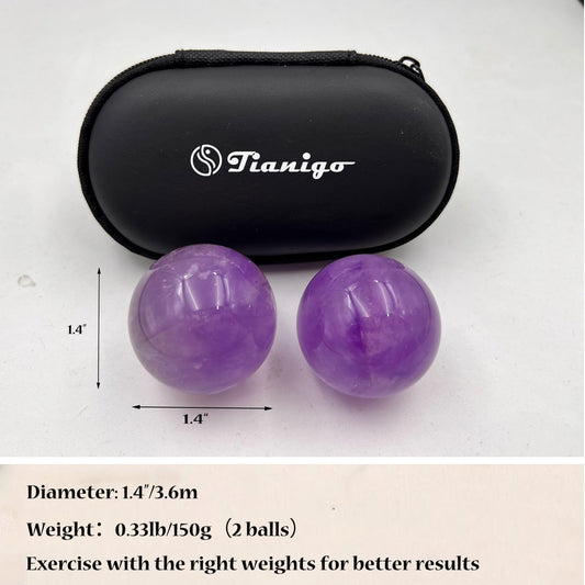 Tianigo Baoding Balls amethyst-crystal texture closeup highlighting natural character.