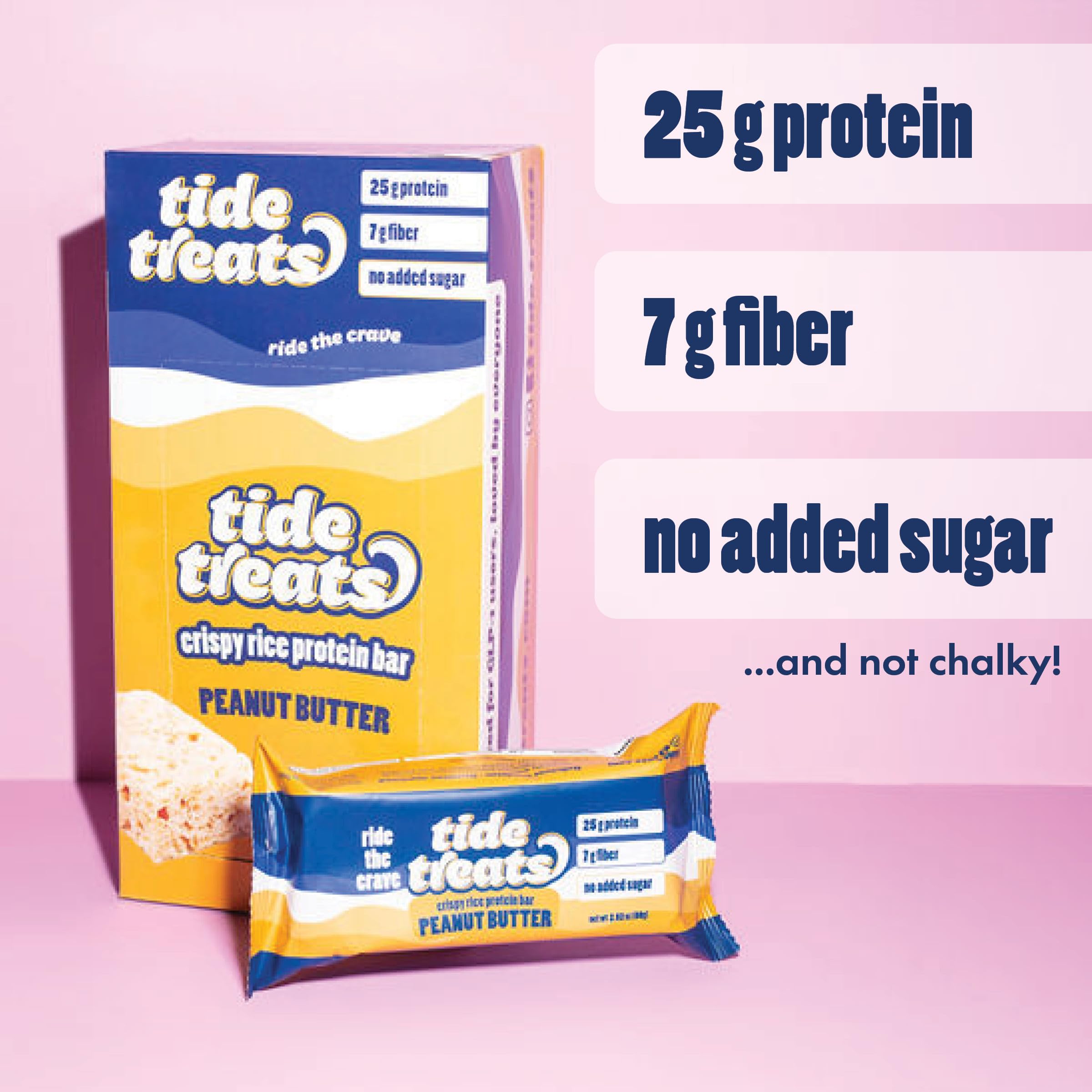 TideTreats bar closeup peanut butter center—creamy core with crisp rice.