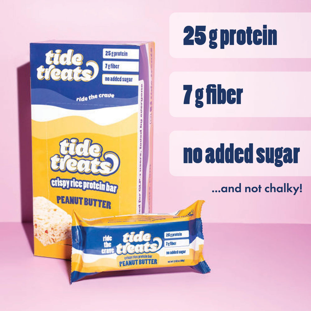 TideTreats bar closeup peanut butter center—creamy core with crisp rice.