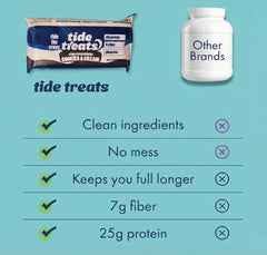 Tidetreats Crispy Rice Bar close-up highlighting protein crunch.