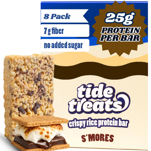 Tidetreats Crispy Rice Bar front packaging showing S'mores flavor for on-the-go fueling