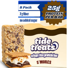 Tidetreats Crispy Rice Bar front packaging showing S'mores flavor for on-the-go fueling