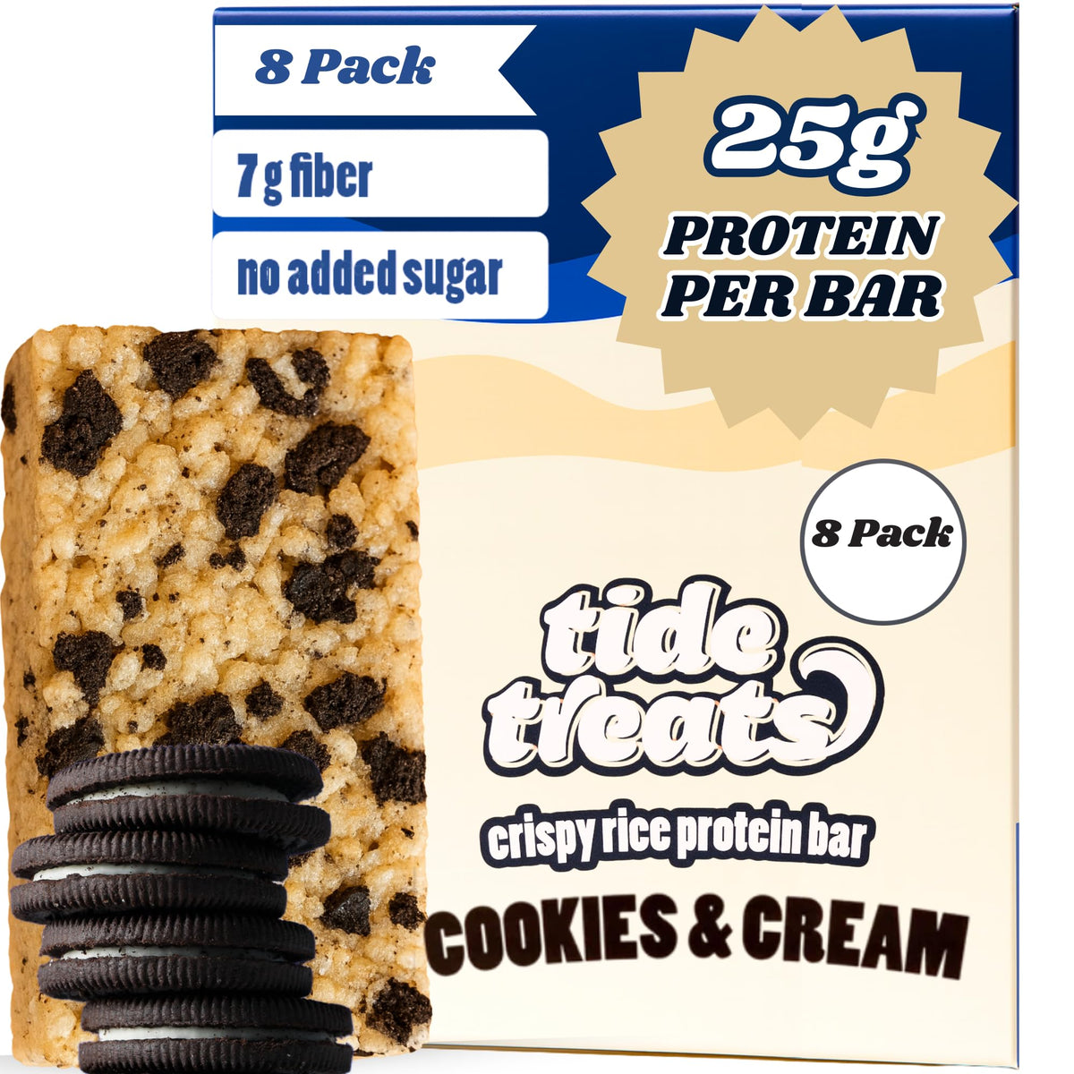 Tidetreats Cookies and Cream packaging for on-the-go protein.