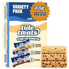 Tidetreats Crispy Rice Protein Bar variety-pack box front for grab-and-go fueling