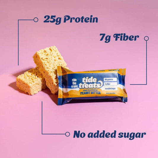 Crispy Rice Protein Bar layout shows eight bars for desk or gym bag snacking