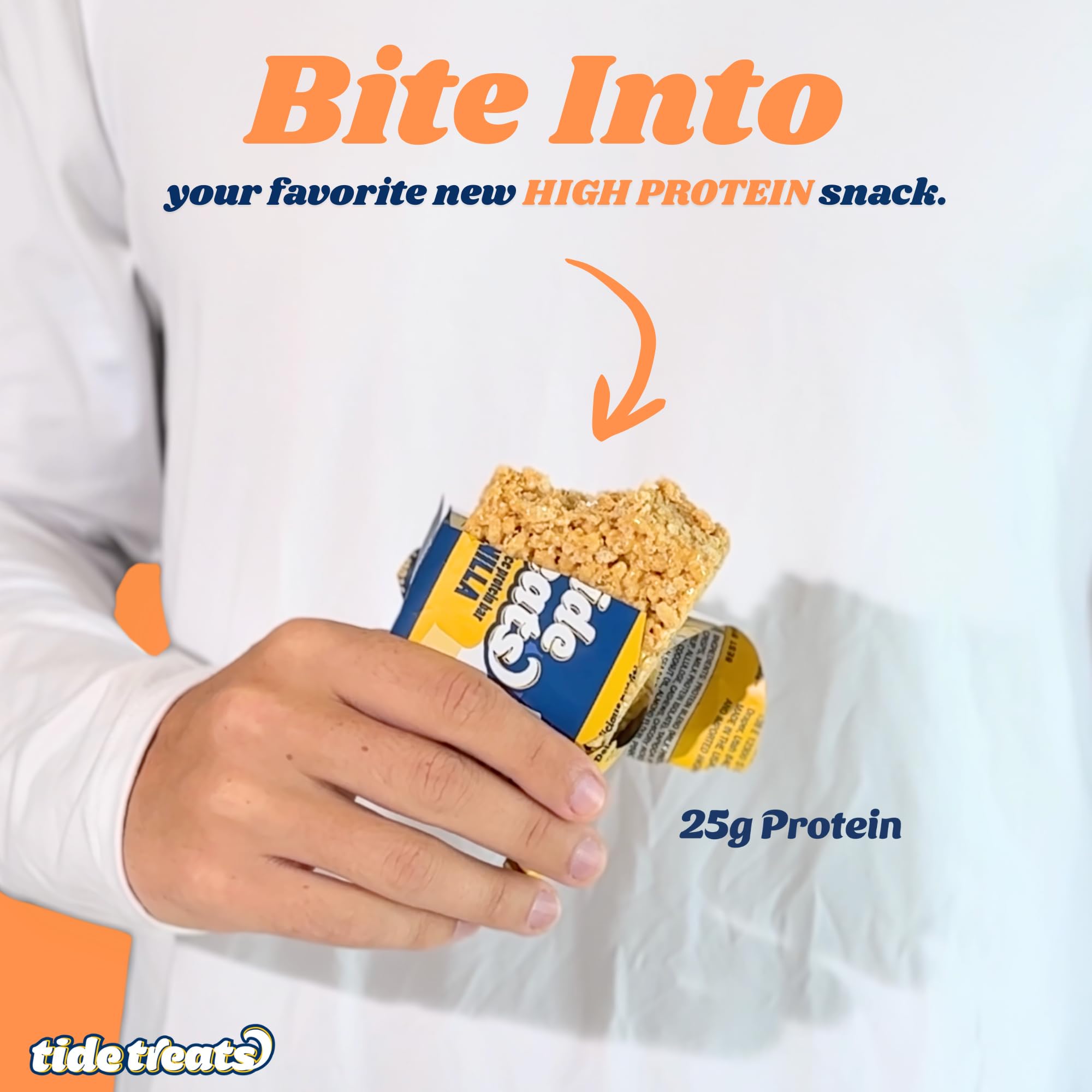TideTreats gluten-free badge on bar—gluten-free option for allergy-conscious snacking.
