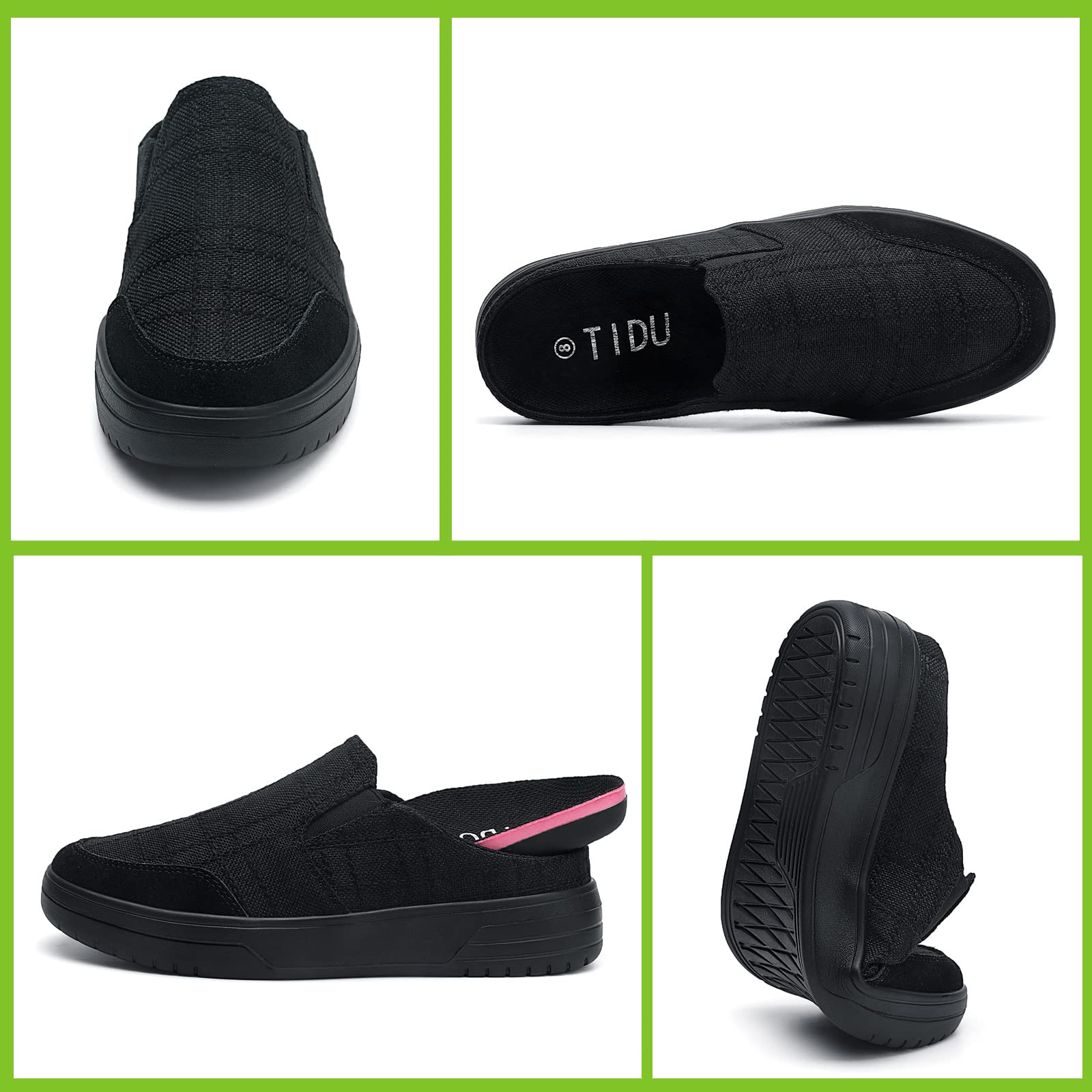 TIDU anti-slip rubber sole provides secure footing indoors and outdoors.