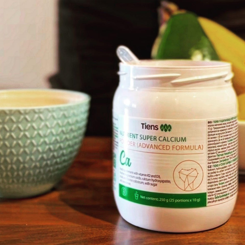 TIENS Packaging comparison showing 25 servings for convenient daily calcium