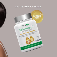 Tiens Omega 3 & 11 bottle on kitchen counter