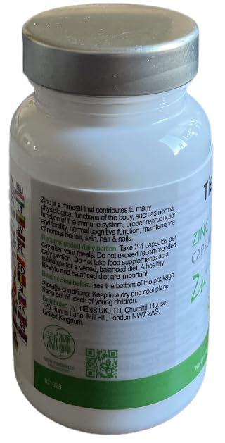 Tiens Zinc supplement bottle pour illustrating convenient dosage.