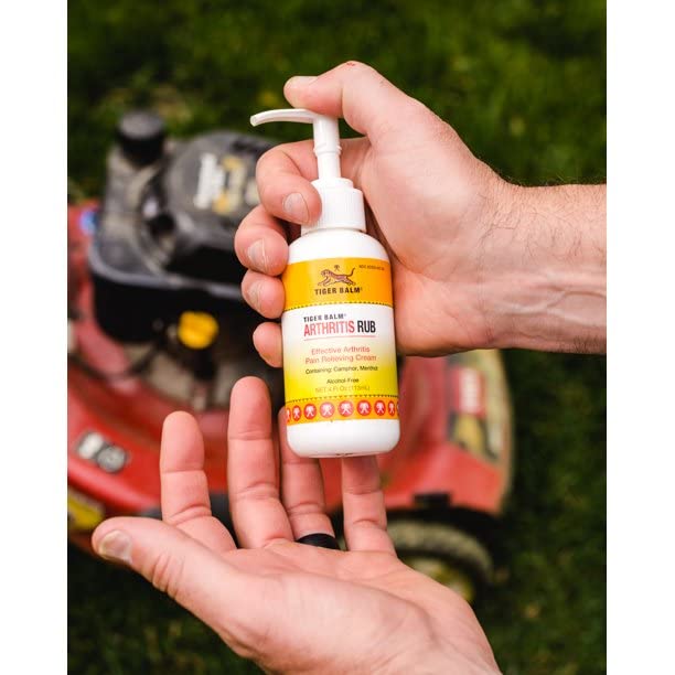 Tiger Balm Arthritis Rub ingredients like glucosamine and chondroitin illustrated.