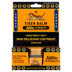 Tiger Balm Ultra Strength ointment tube close-up for potent warming relief.