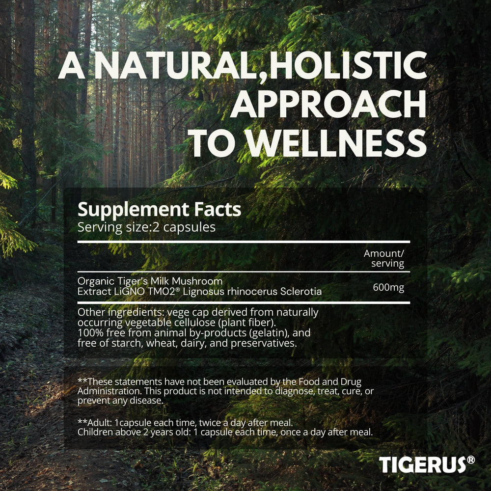 Tigerus ligno-tm02 fermentation label highlights pure organic cultivation and clean production.