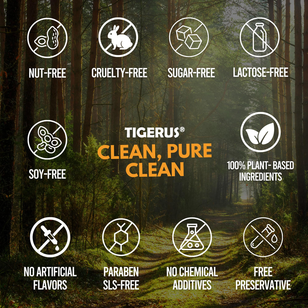 Tigerus Tiger Milk Mushroom ingredients panel shows 420 mg per capsule.
