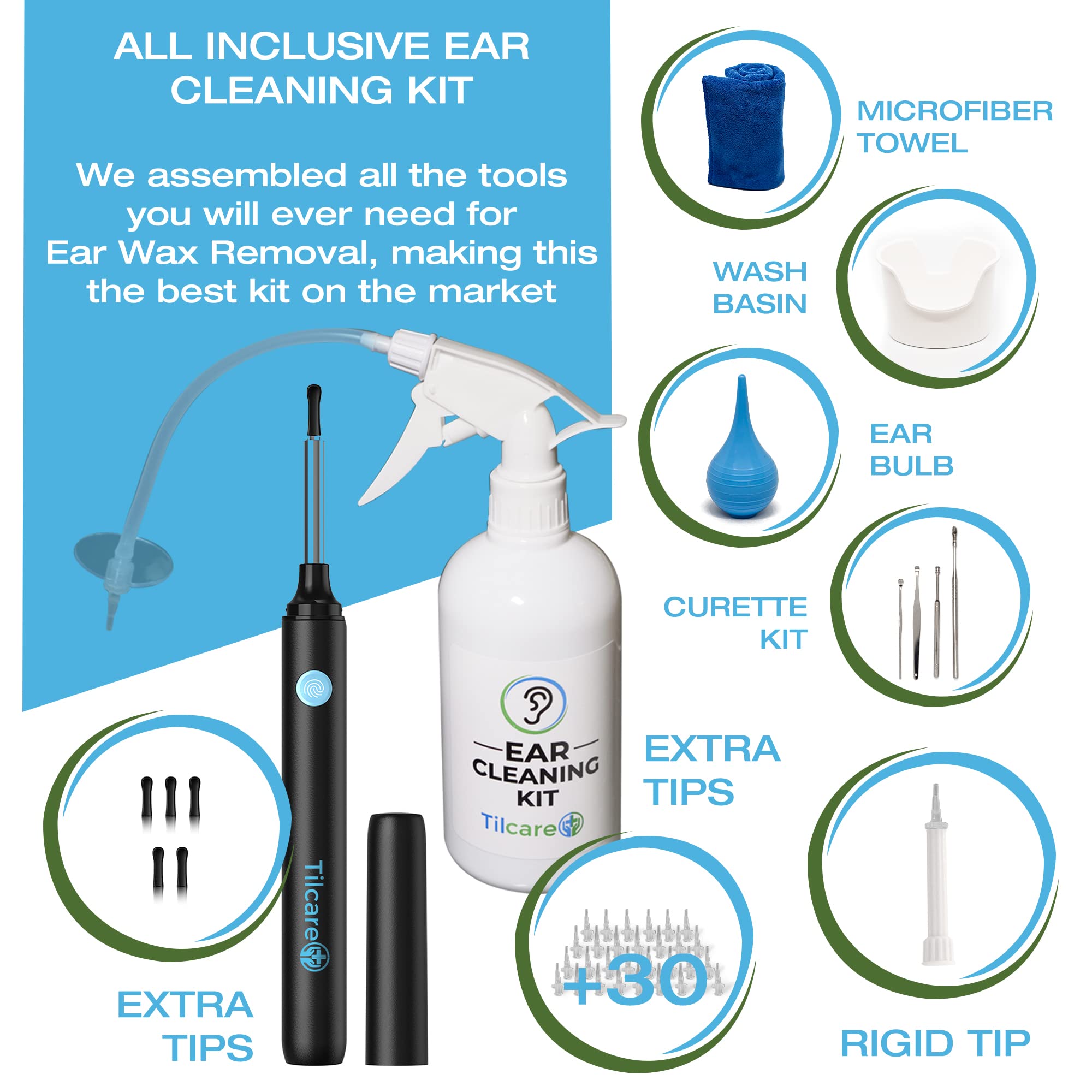 Tilcare irrigation washer system for gentle at-home ear cleansing