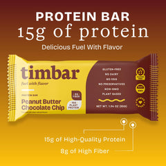 TIMBAR bar ingredients gluten-free dairy-free—carefully chosen Non-GMO protein blend.