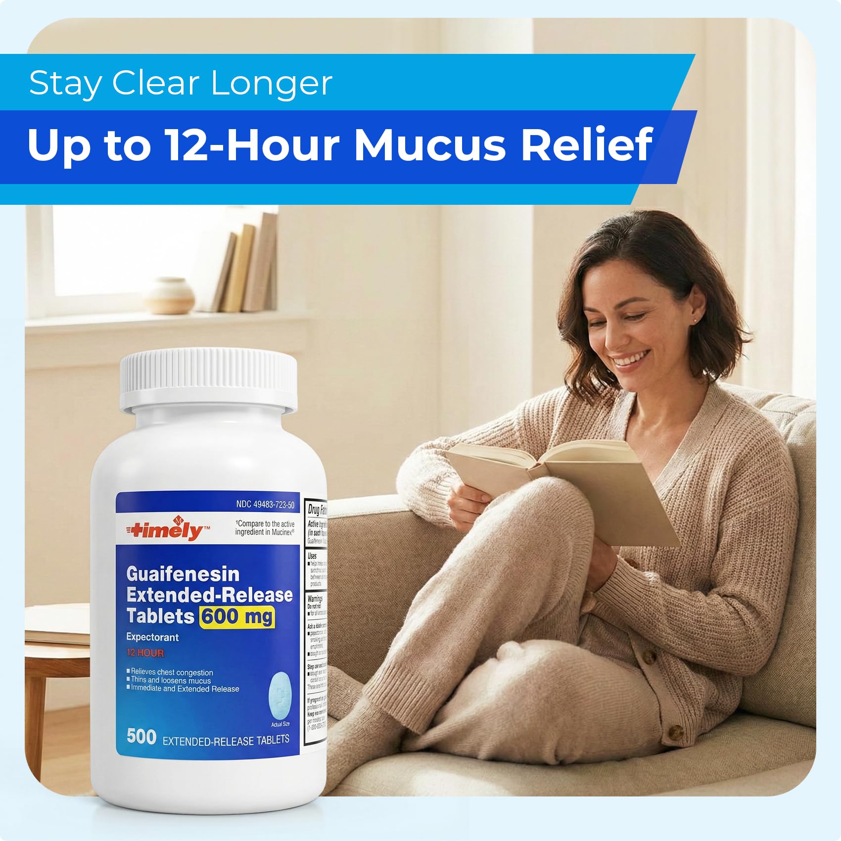 TIME-CAP LABS mucus-relief stock-up visual suggests readiness for seasonal congestion.