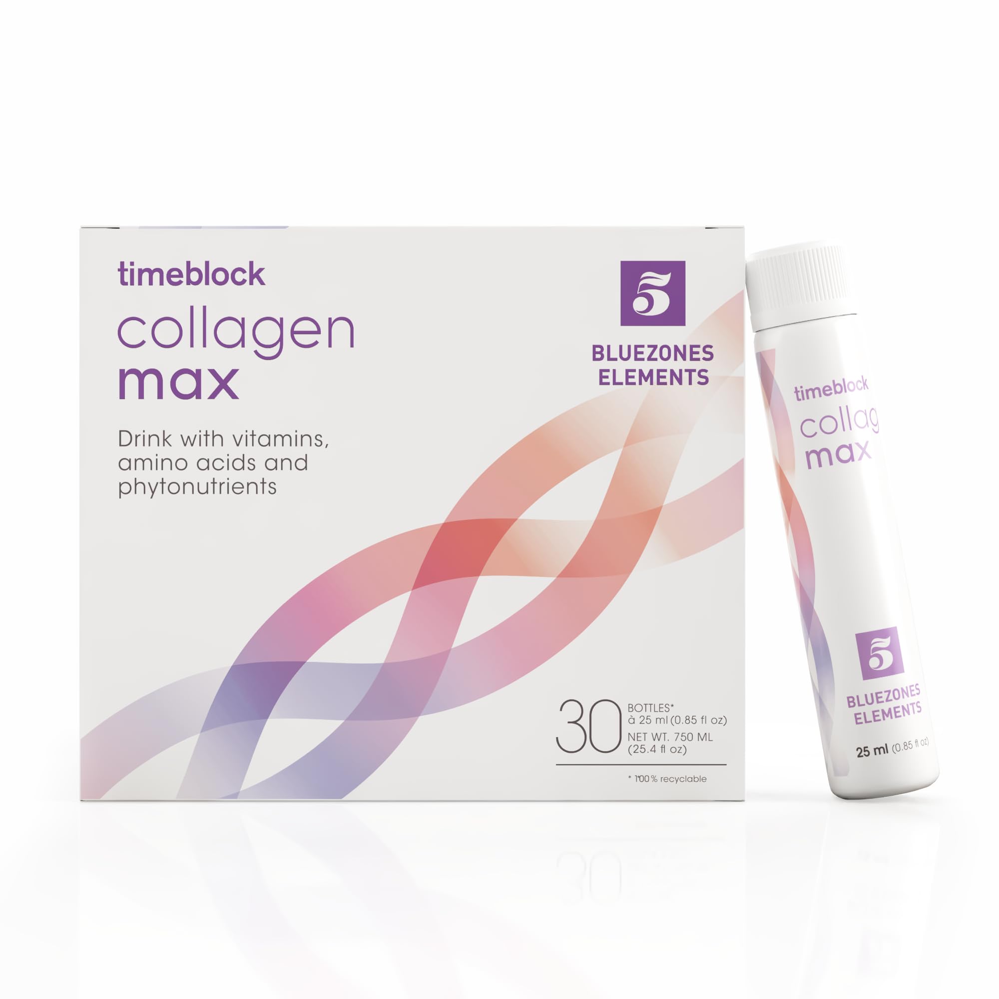 Timeblock CollagenMax bottle pouring daily skin support.