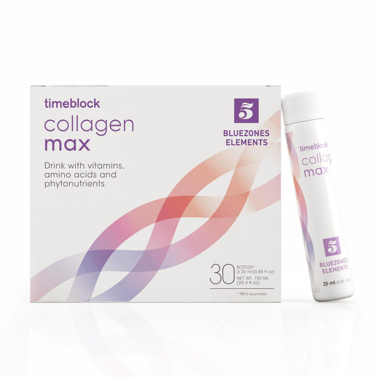 Timeblock CollagenMax bottle pouring daily skin support.