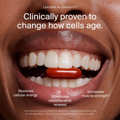 Close pour of Timeline Mitopure softgels for a convenient daily routine.