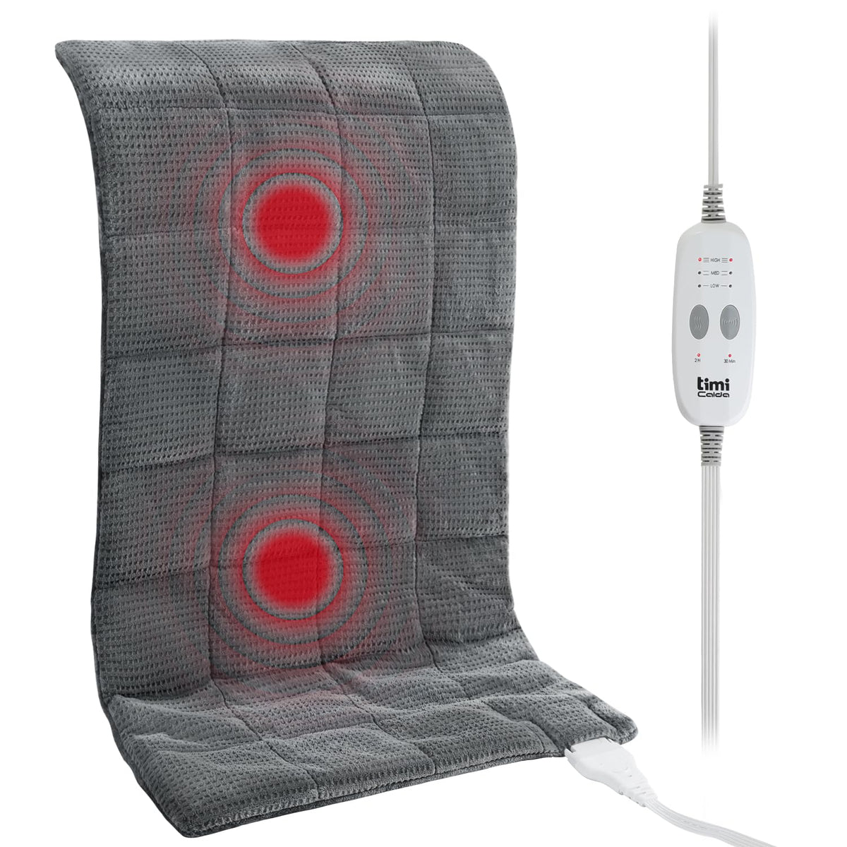 TiMiCalda heating pad back coverage offers full-area warmth for targeted relief.