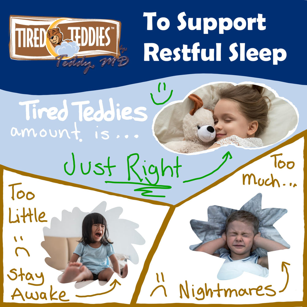 Tired Teddies chamomile blend close-up highlighting gentle herbal support.