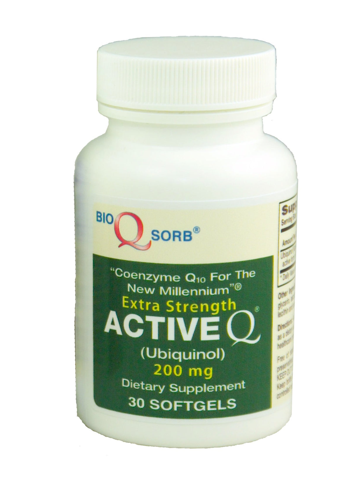 Tishcon ActiveQ 200mg ubiquinol softgel close-up, emphasizing enhanced absorption for daily antioxidant support