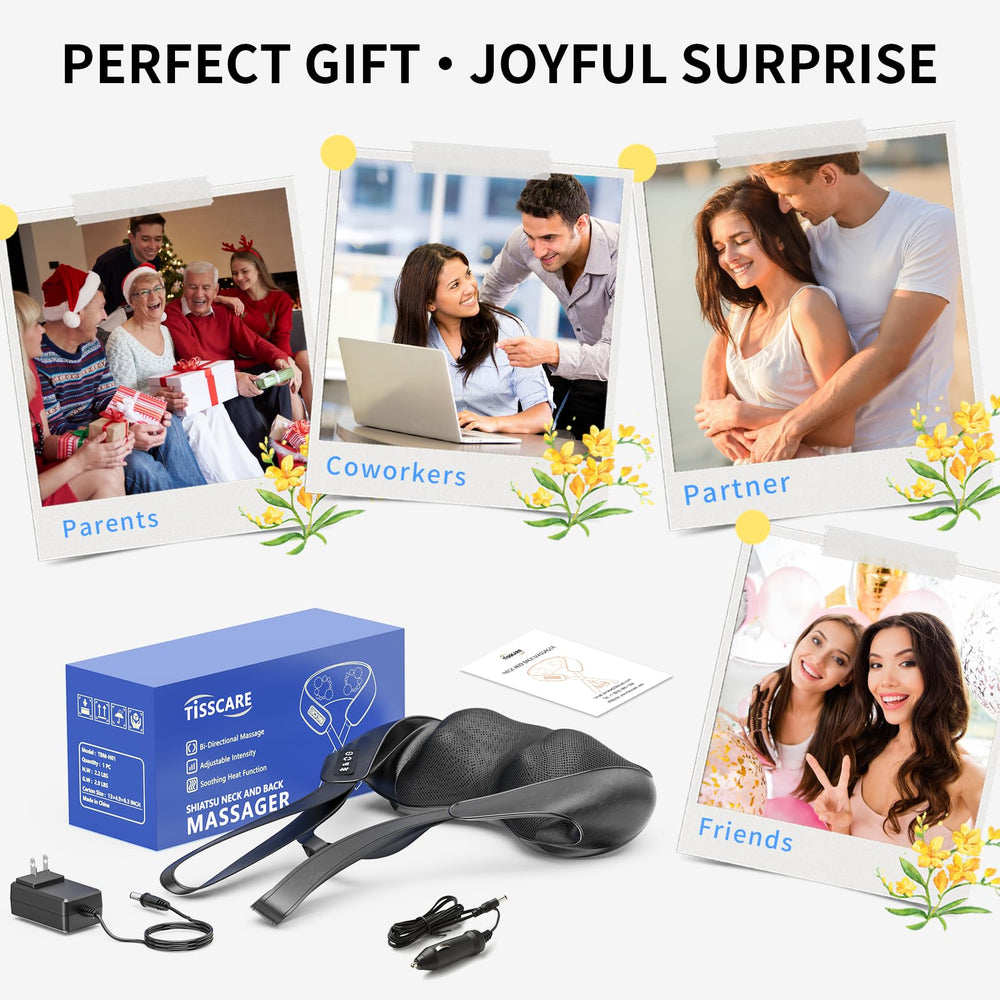 TISSCARE neck massager in compact gift-ready packaging.
