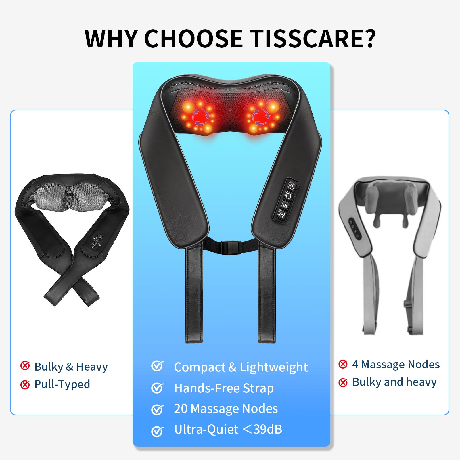 TISSCARE massager with long 60-inch cord enables versatile placement.