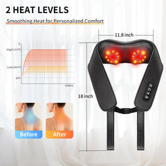 TISSCARE neck massager heat levels 104f and 113f for soothing warmth.
