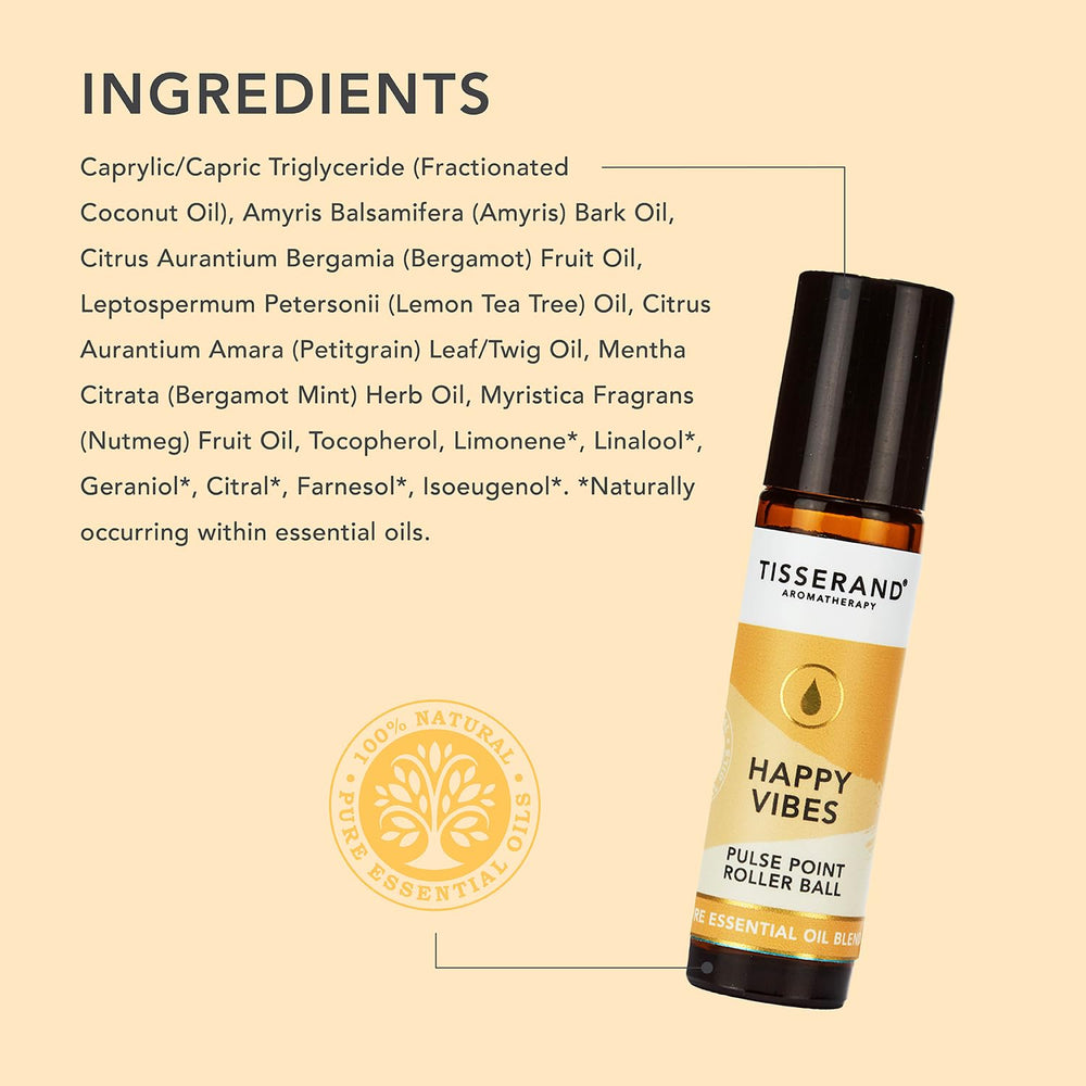 Tisserand Happy Vibes lemon tea tree note hints at refreshing aroma.
