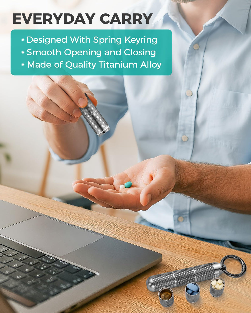 TISUR travel pill bottle designed for purse-ready portability.