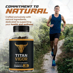 Titan Vigor Gummies label close-up highlighting USA-made quality and purity testing