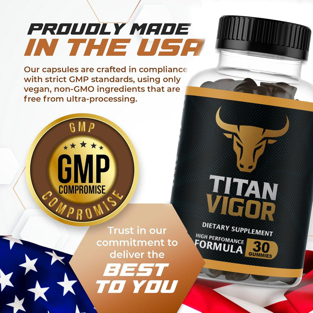 Titan Vigor Gummies packaging surface shot emphasizes accessibility for busy lifestyles
