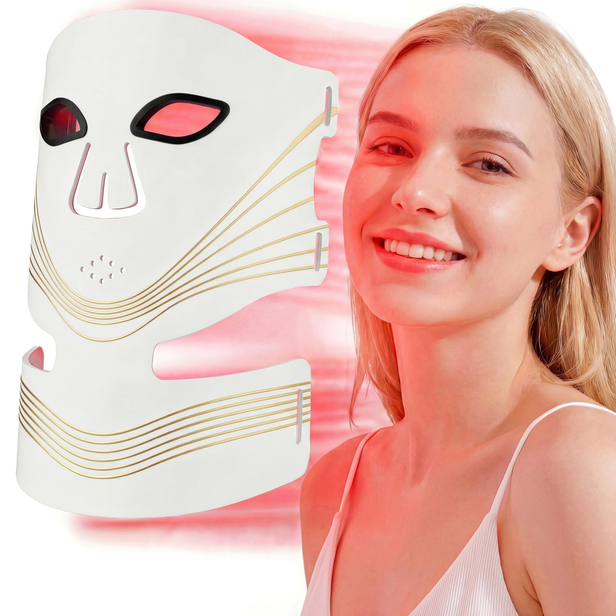 Tiyeaud red light mask worn on the face and neck for gentle at-home skincare.