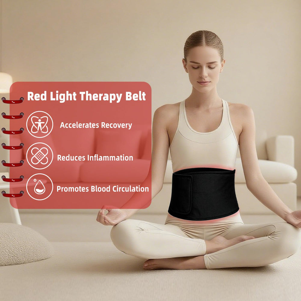 Tizwis red light therapy belt worn at the waist for deep relaxation.